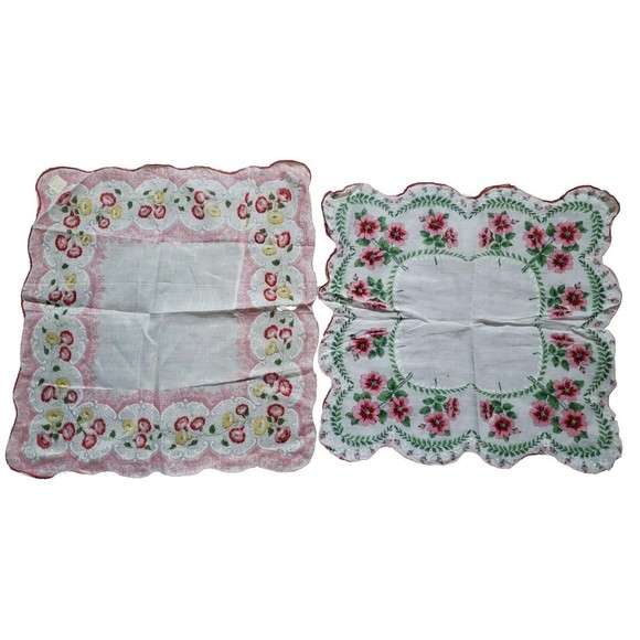 2x Vintage F. W. Woolworth Co. Handkerchief Set Of Two Unused Floral 12"x12" - Picture 1 of 5